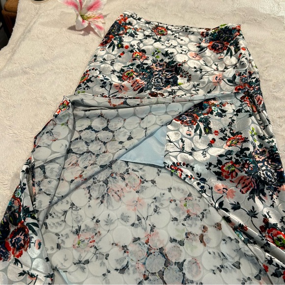 Maeve Anthropologie Evie Light Blue Floral Velvet-Dotted Long Skirt - Silk Blend - Picture 5 of 14